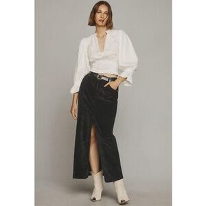 PILCRO The Madi Front-Slit Corduroy Skirt - Black Size 4